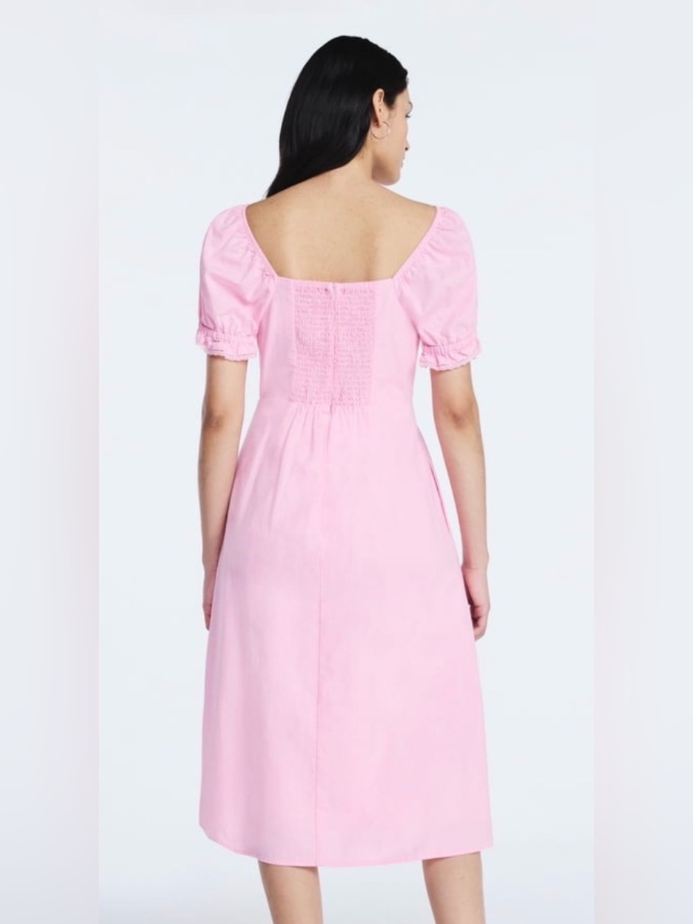 Scoop Pink Puff Sleeve Square Neck midi Dress